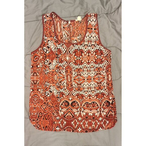 Japna Shirt Womens Medium Orange Geometric Print Sleeveless Dressy Lightweight - Picture 1 of 9